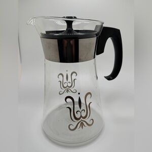 Pyrex Glass‎ Coffee Carafe with Lid, Black Handle and Silver Accents